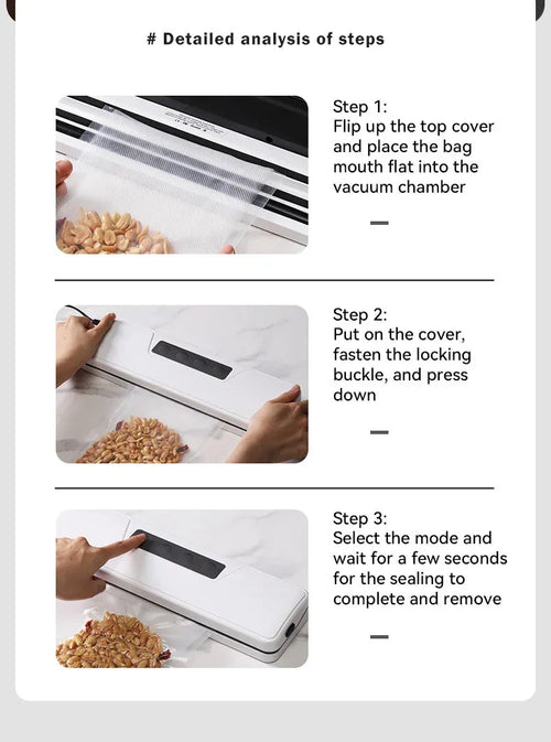 White automatic vacuum sealer with compact design for household food preservation
