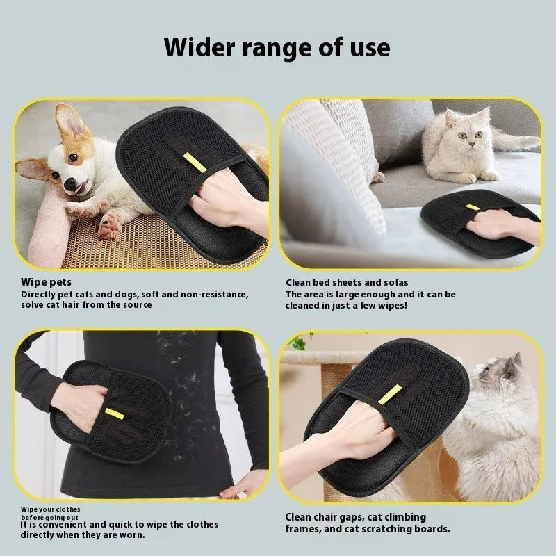 Black pet hair removal glove with silicone bristles for deshedding dogs and cats