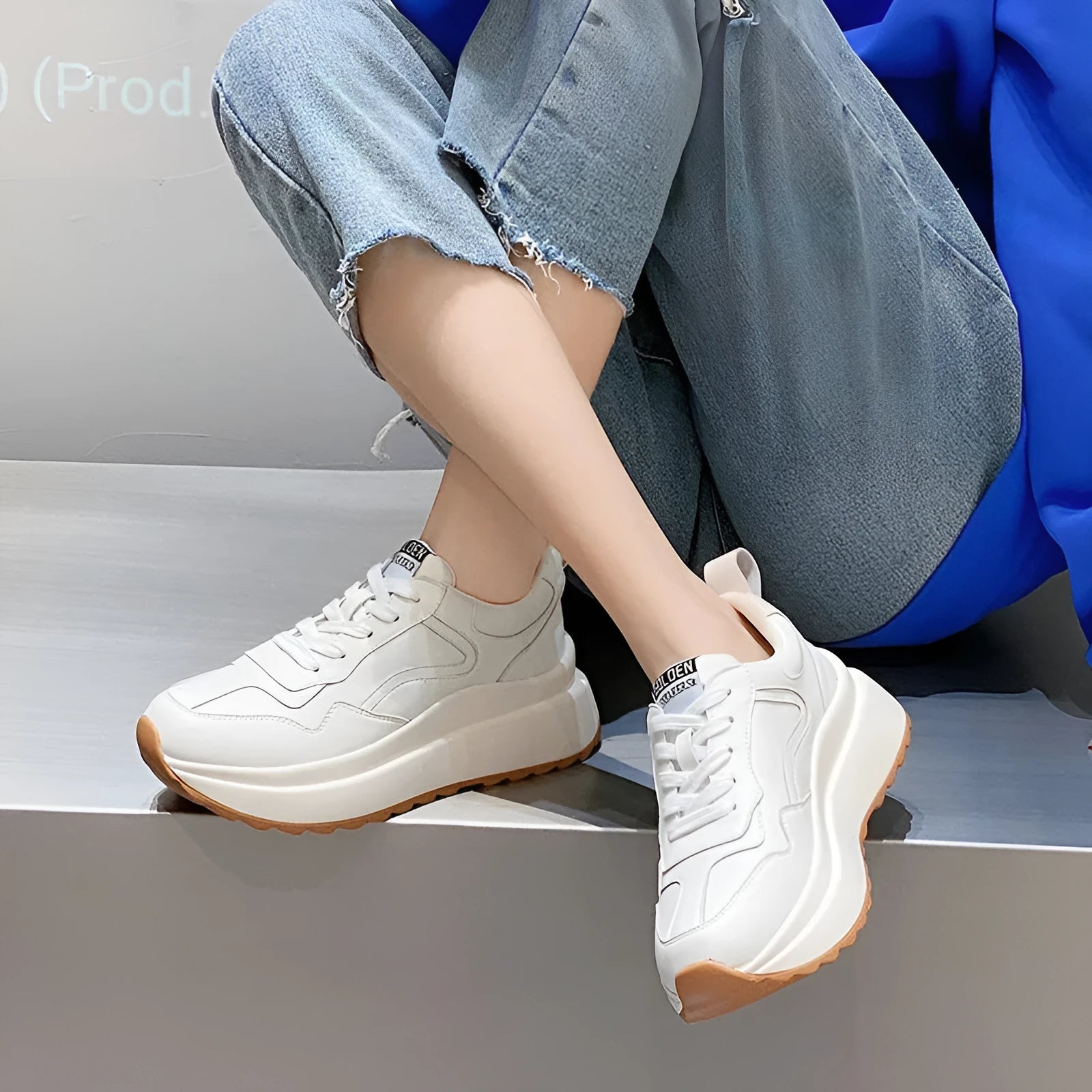 Women's beige cattlehide leather casual sports shoes with cross-strap design and lace-up closure