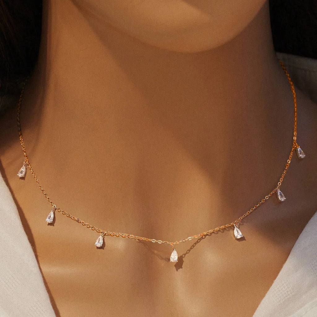 Adjustable 925 silver drop-shaped artificial zircon necklace in silver, rose gold, or golden yellow
