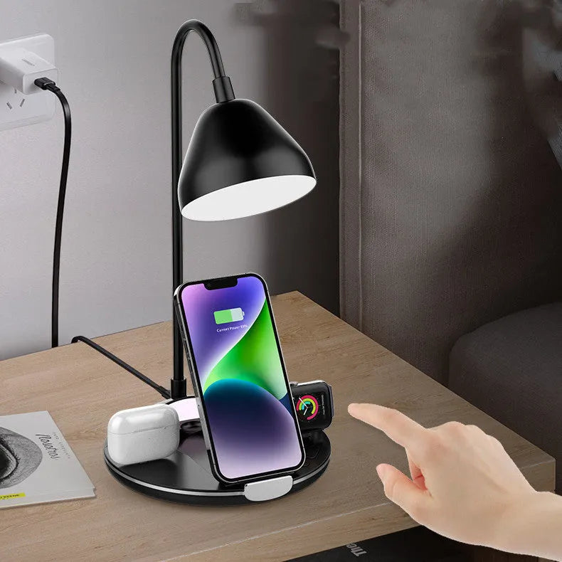 Black and white magnetic folding wireless charger showing extended and folded positions