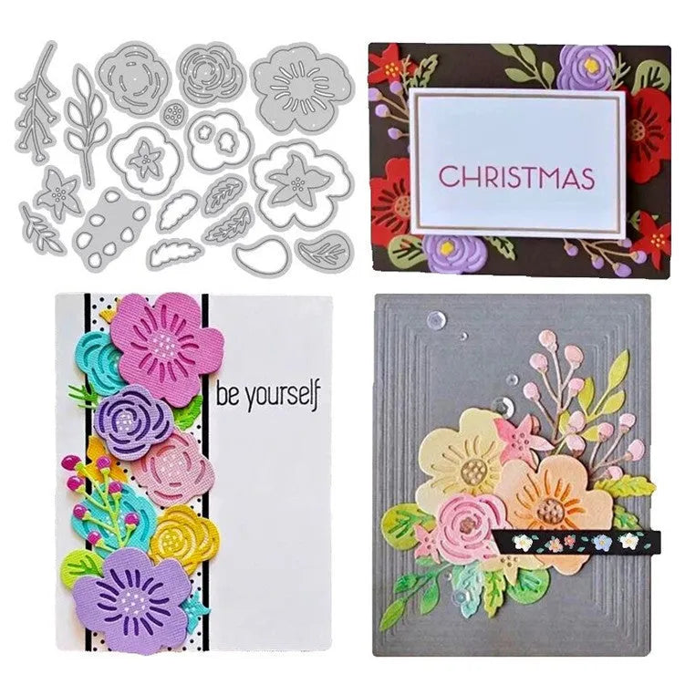 Silver flower-shaped carbon steel paper cutting die for plant-themed crafts