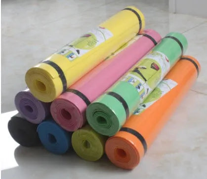 Red EVA fitness yoga mat showing its texture, with a 4mm thickness edge visible.