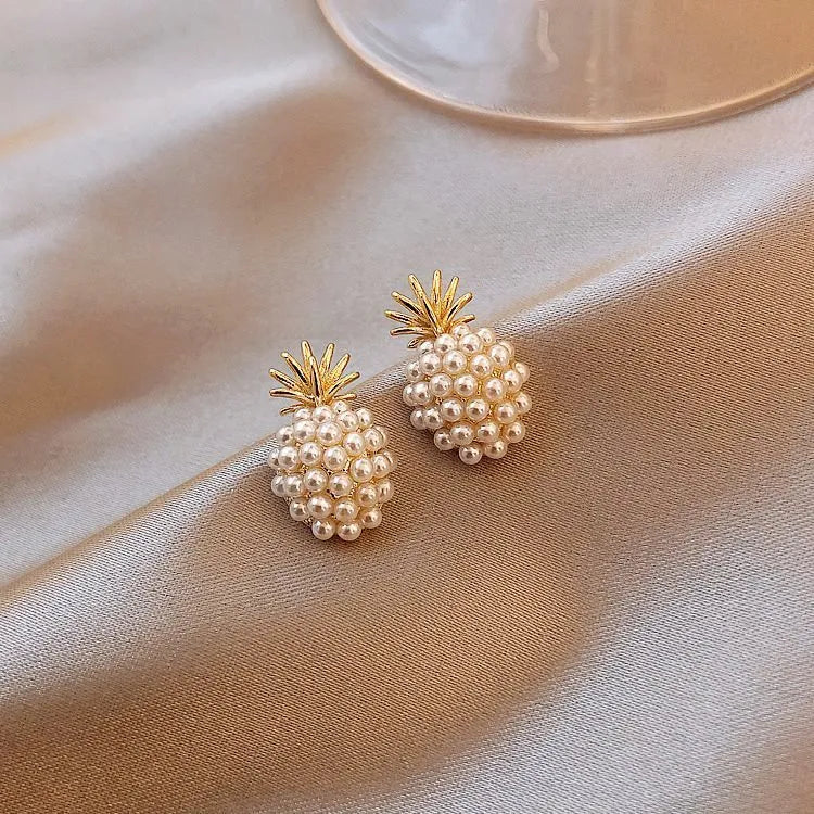 Women's pineapple starfish pearl alloy earrings with Korean style design and gem inlay