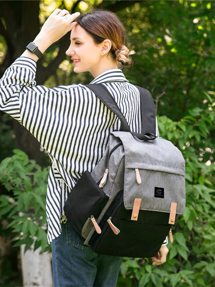 LAND Mommy large oxford cloth diaper backpack with changing mat in grey colour