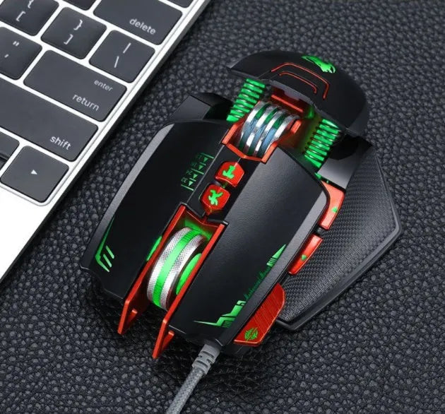 Thunder Wolf V9 black gaming mouse with ergonomic design and six buttons