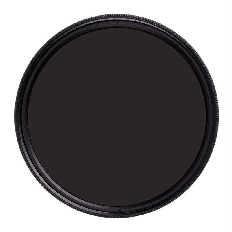 ND8 neutral density camera lens filter with aviation aluminium frame, shown alongside size markings.