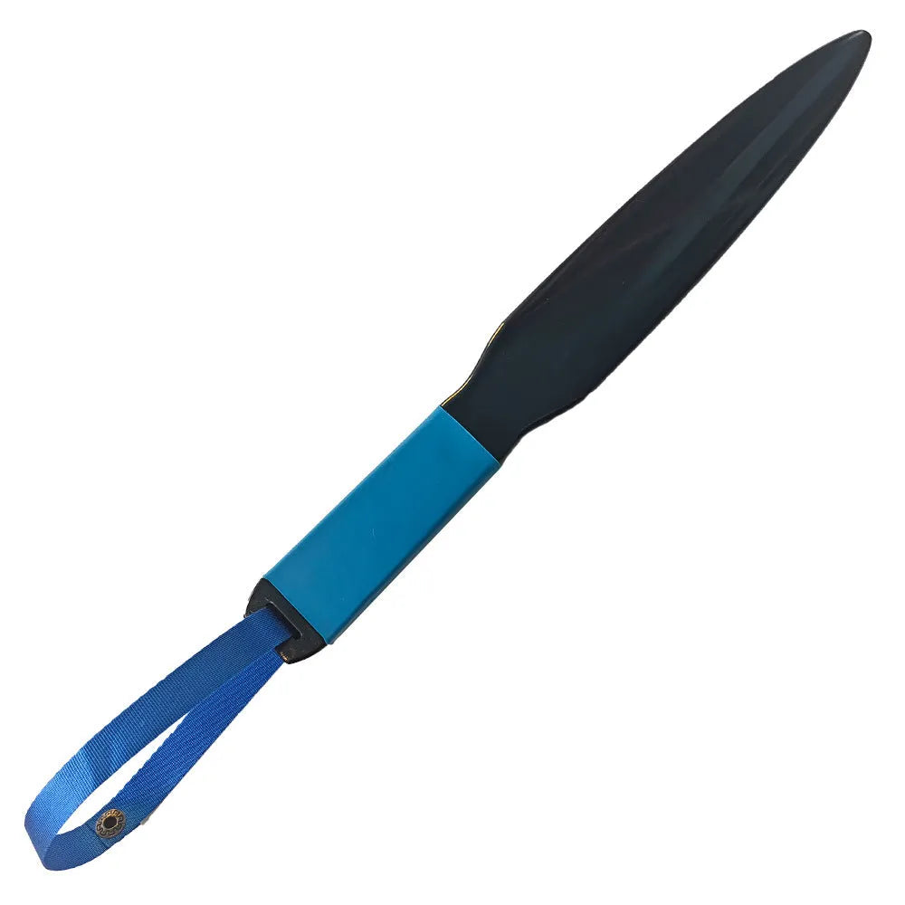 Blue handled nylon dog break stick for training, shown with measurement scale indicating 35 cm length