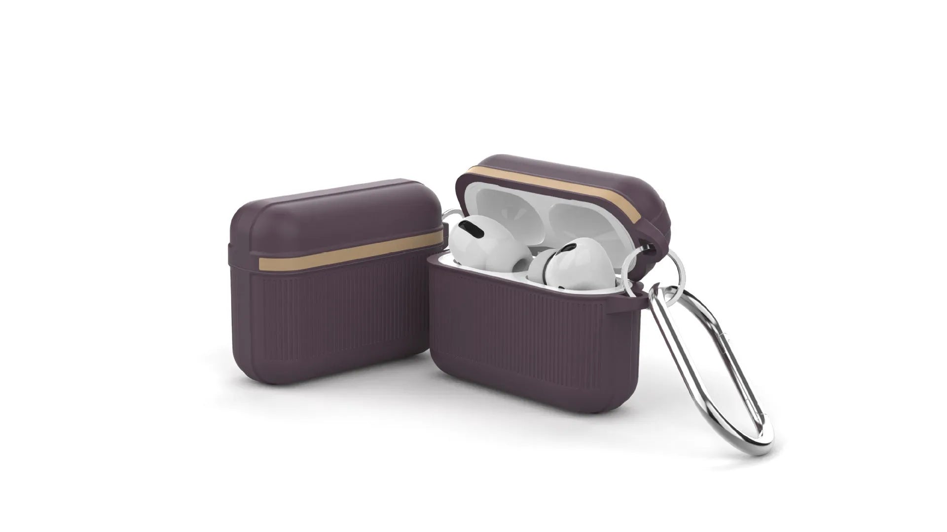 Silicone clamshell case for Apple AirPods with metal buckle in multiple colour options.