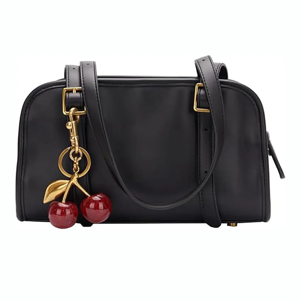 Zinc alloy three-dimensional cherry key ring pendant in red colour