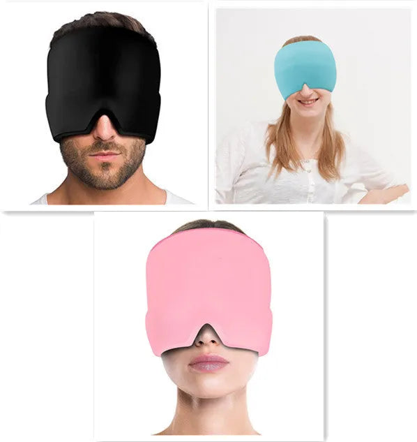 Black elastic cloth gel eye mask for headache relief with adjustable headband