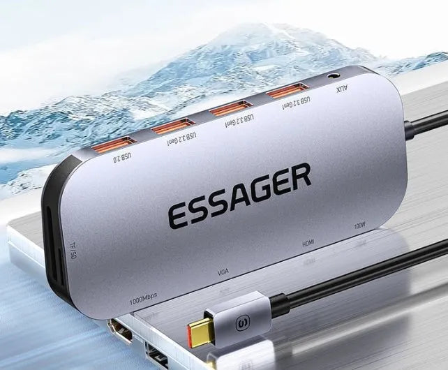 11-in-1 USB-C expansion dock with Gigabit Ethernet port and multiple connectivity interfaces