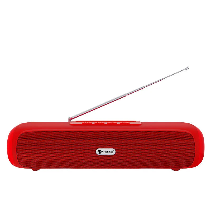 Long strip wireless desktop subwoofer speaker in black, blue, red, or silver grey colour options.