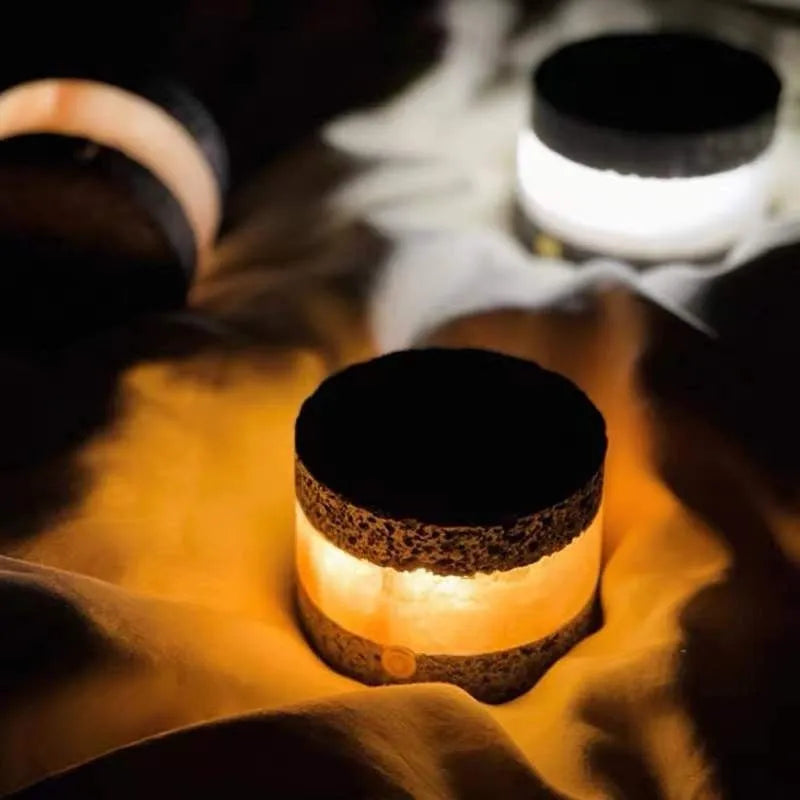 Volcanic rock touch night lamp with USB charging port and essential oil diffuser component