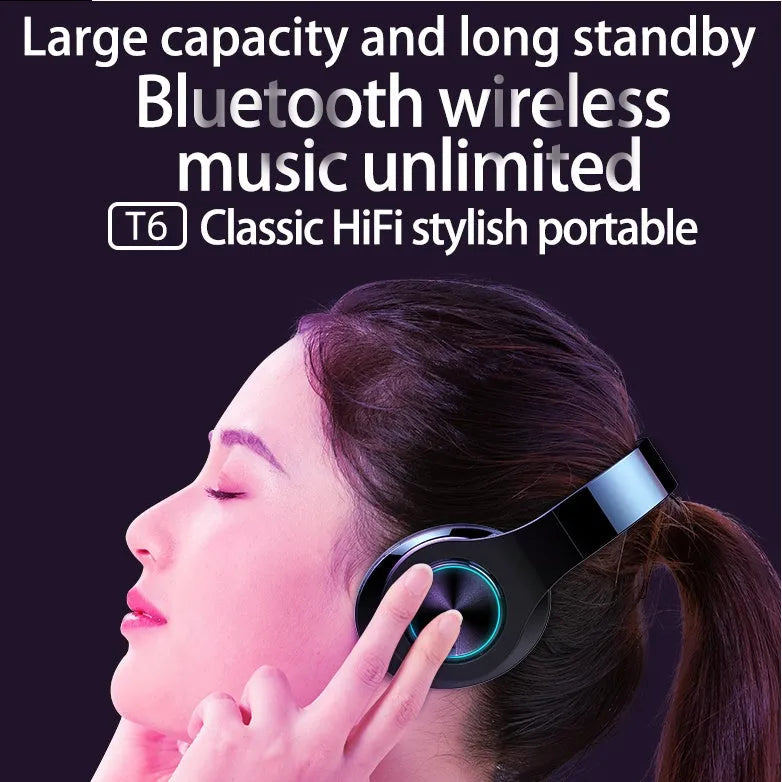 T6 wireless Bluetooth headset with over-ear design for calls and music