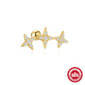 S925 sterling silver red flower stud earrings with square gravel texture in a gold colour.