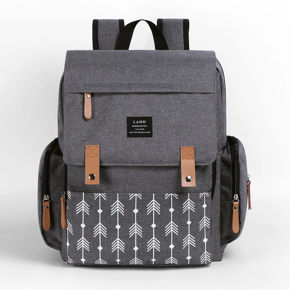 LAND Mommy large oxford cloth diaper backpack with changing mat in grey colour