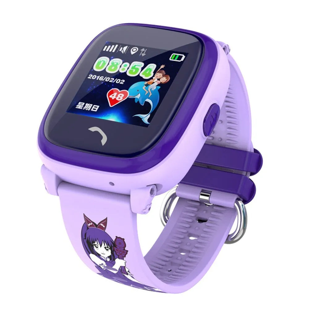 DF25 blue children's waterproof smart watch with touch screen display on silicone strap