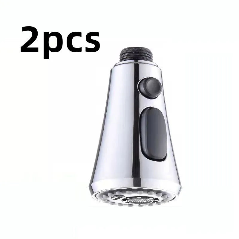 Silver universal pressurised kitchen faucet sprayer with rotating head and three-mode selector
