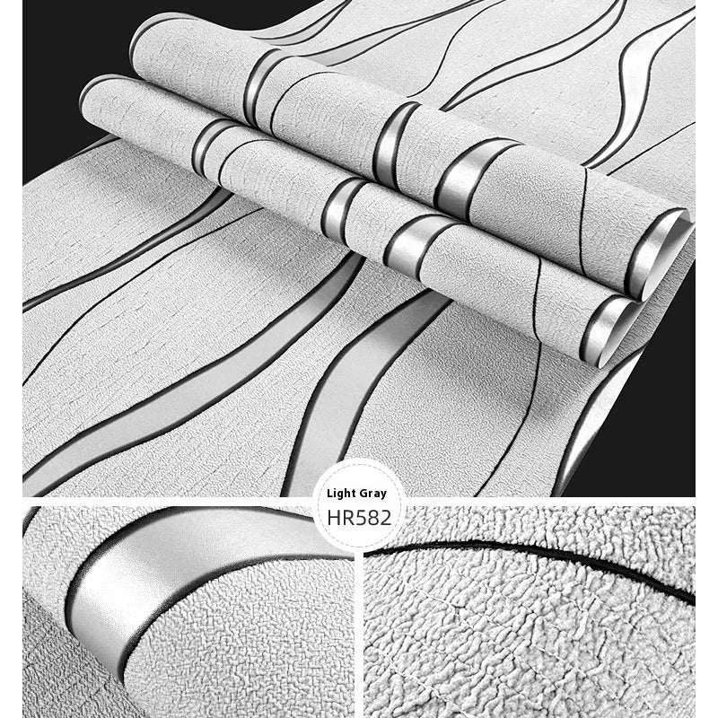 Curved stripe 3D background wallpaper textured surface in deerskin velvet non-woven fabric