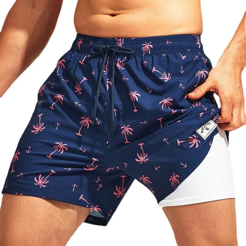 Men's loose fit quick-drying swimming trunks in spandex with colourful pattern options