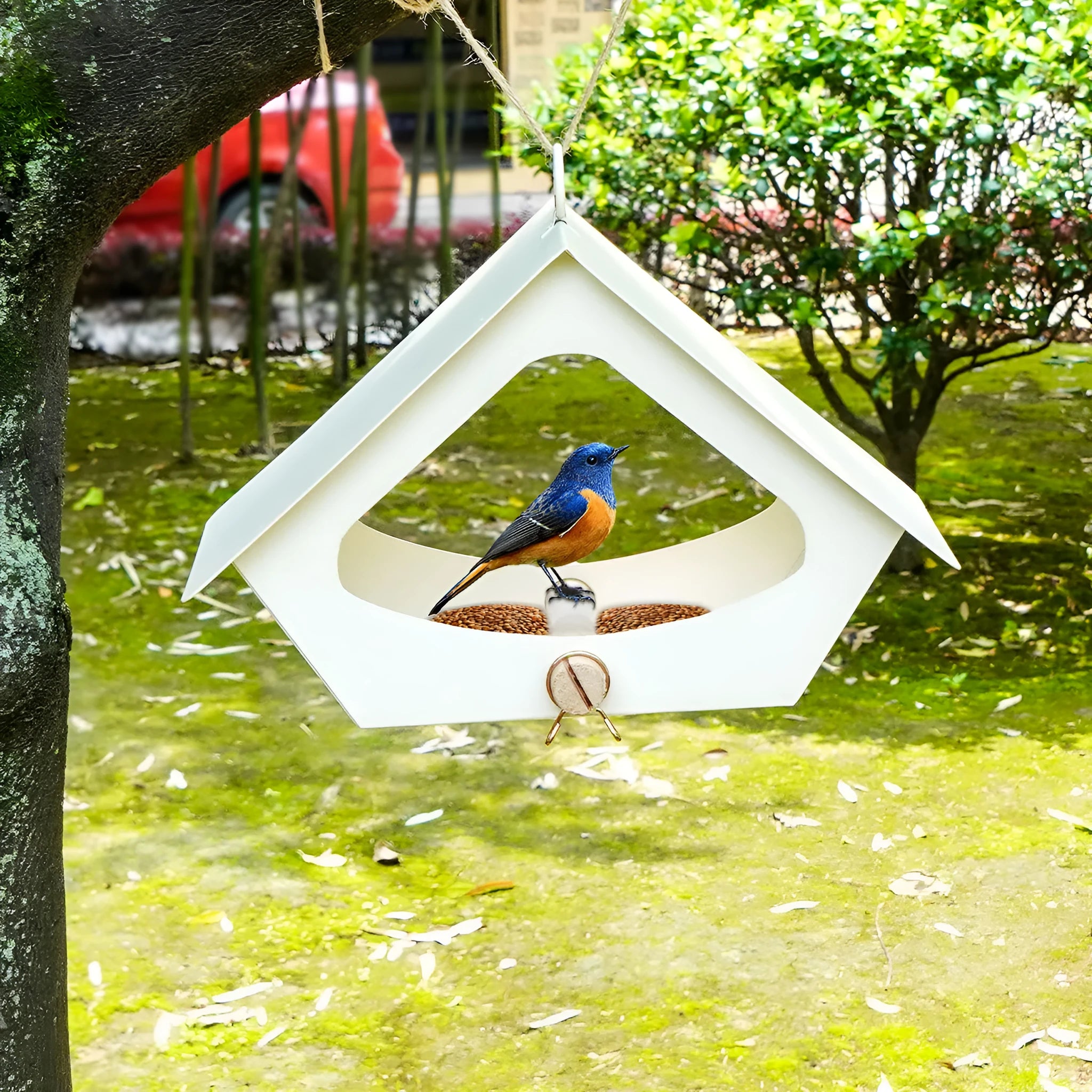 European-style iron bird food house with rain protection in modern minimalist design for outdoor garden decoration
