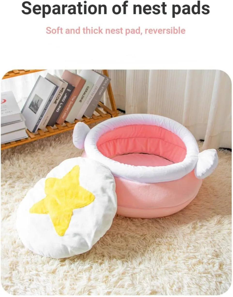 Pink honey pot magic wand shaped cat bed with a removable cushion for small pets.