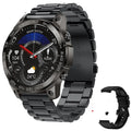 Bluetooth sports watch with circular AMOLED screen showing fitness data on silicone strap