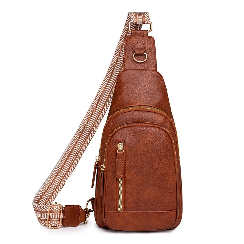 Women's soft PU crossbody messenger bag with zip compartments in street trend style