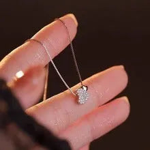 Double love geometric copper pendant necklace on clavicle chain, white gold finish