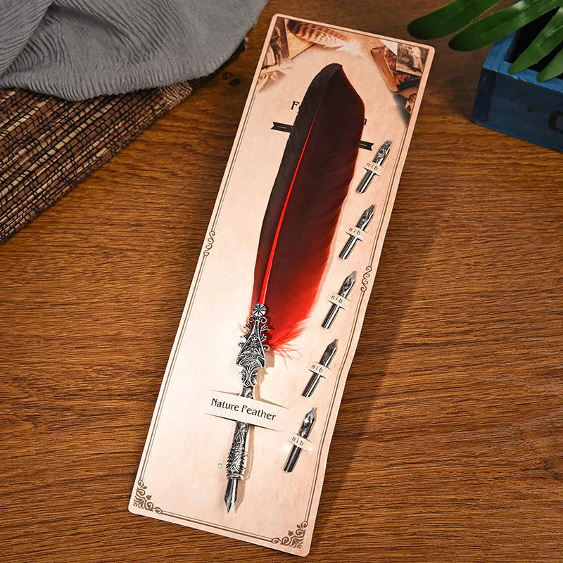 Vintage feather pen with zinc alloy shell in choice of ten colours including black, blue, and red.