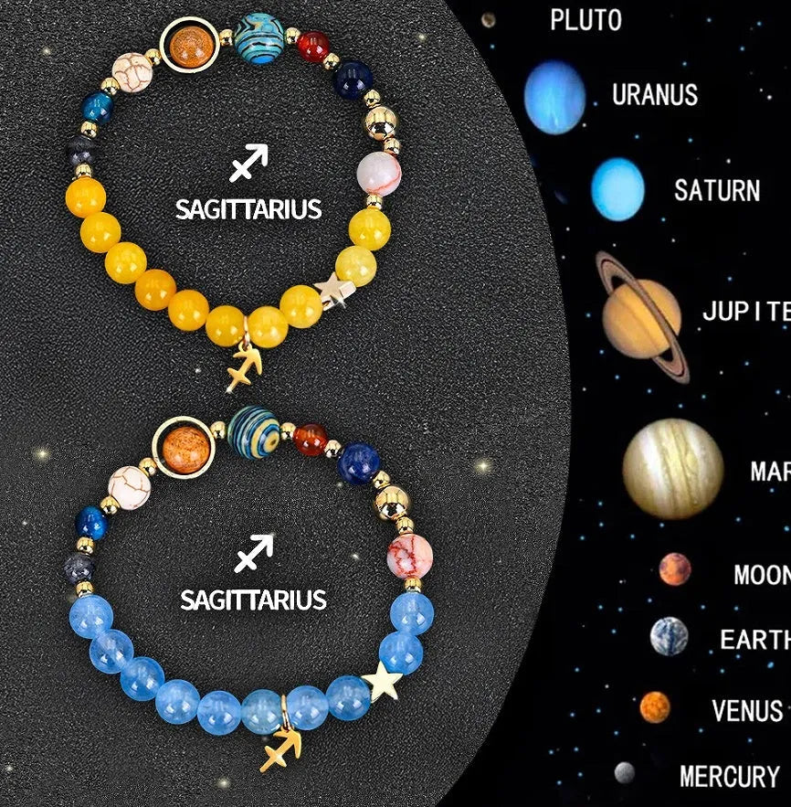 Natural stone beaded bracelets for twelve zodiac signs in two-piece astrology jewellery set