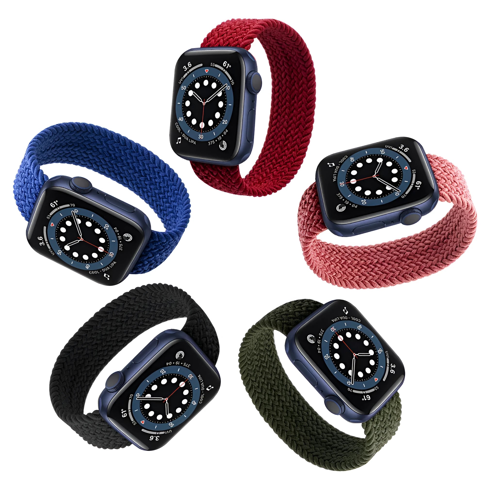 Apple Watch compatible woven nylon strap in multiple colours with plastic connector head.