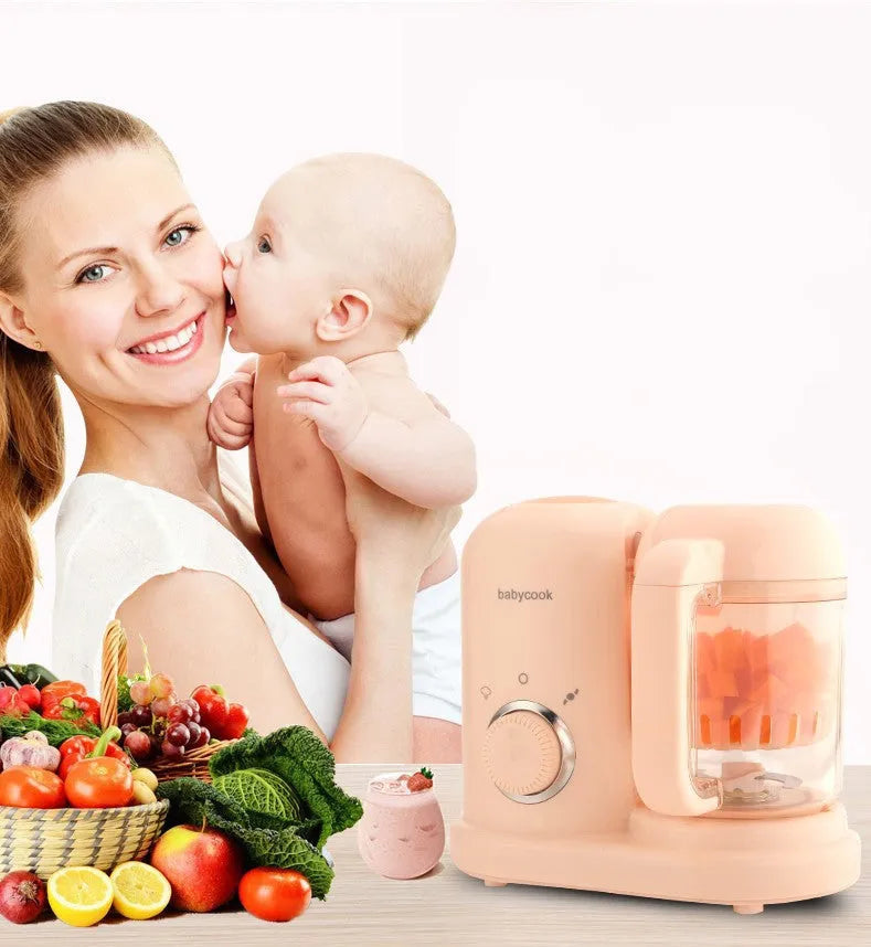 Green baby food processor with steamer and blender functions and a 10-litre capacity.