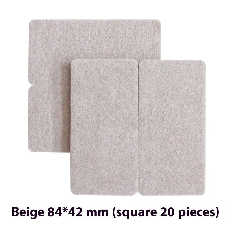 Beige plastic chair leg stoppers in round and square shapes with multiple size options
