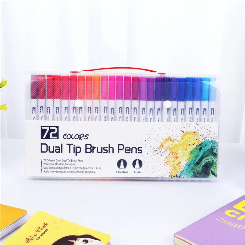 Set of refillable watercolour pens in a case, showing multiple vibrant colours for art and design projects.