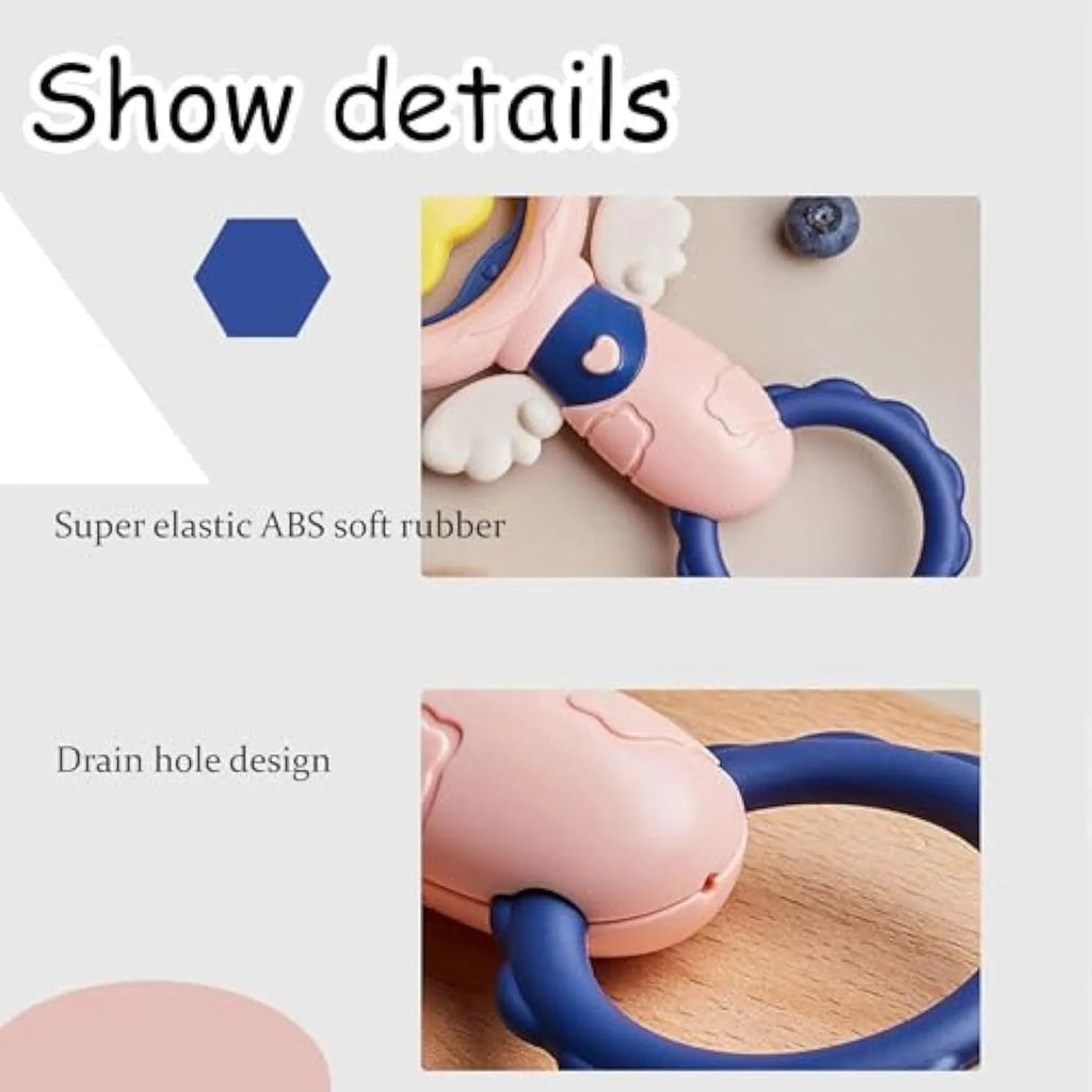 Pink durable dog chew toy with squeaker for large breeds, showing dental cleaning texture and anti-swallow ring design