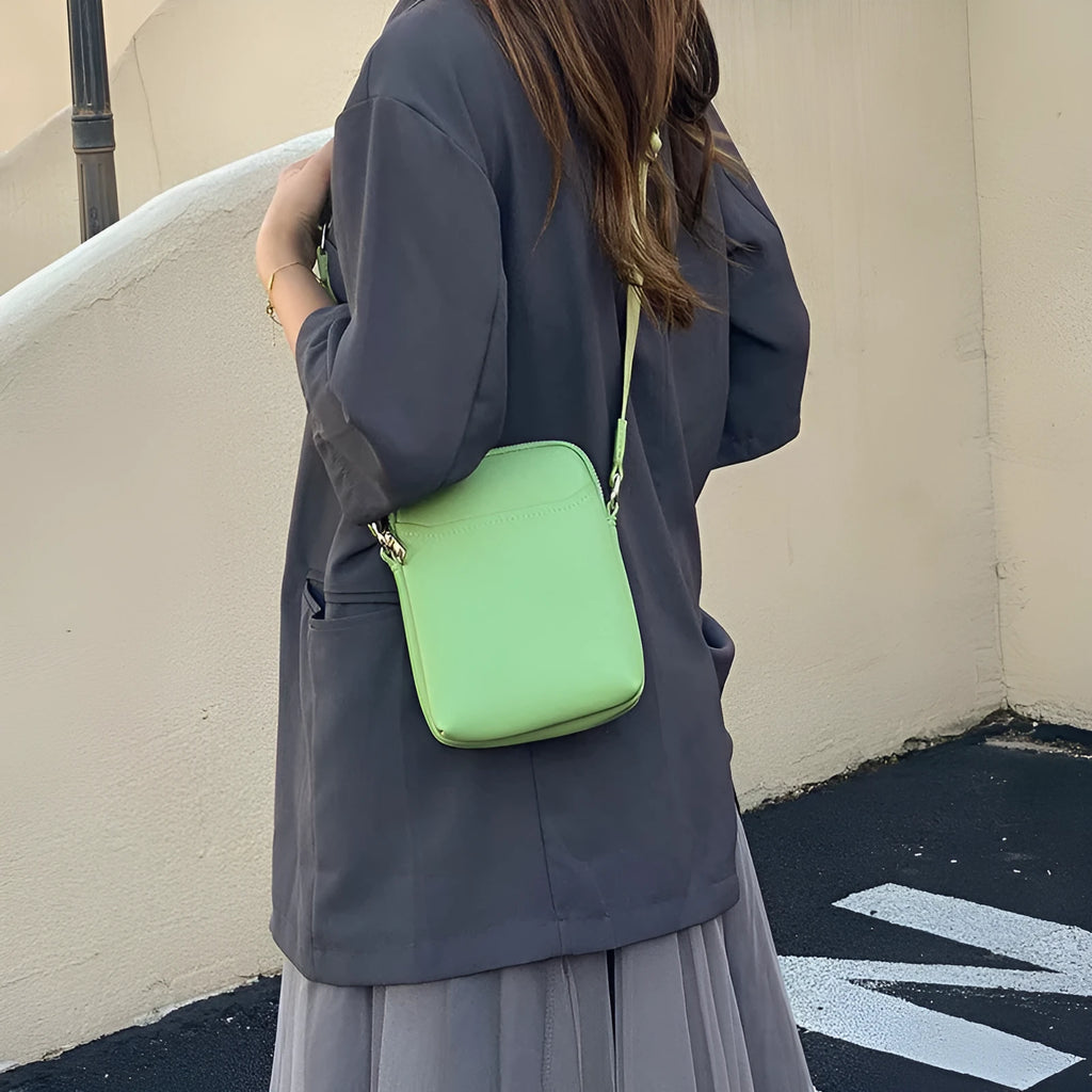 Small solid-colour PU leather crossbody shoulder bag for mobile phones