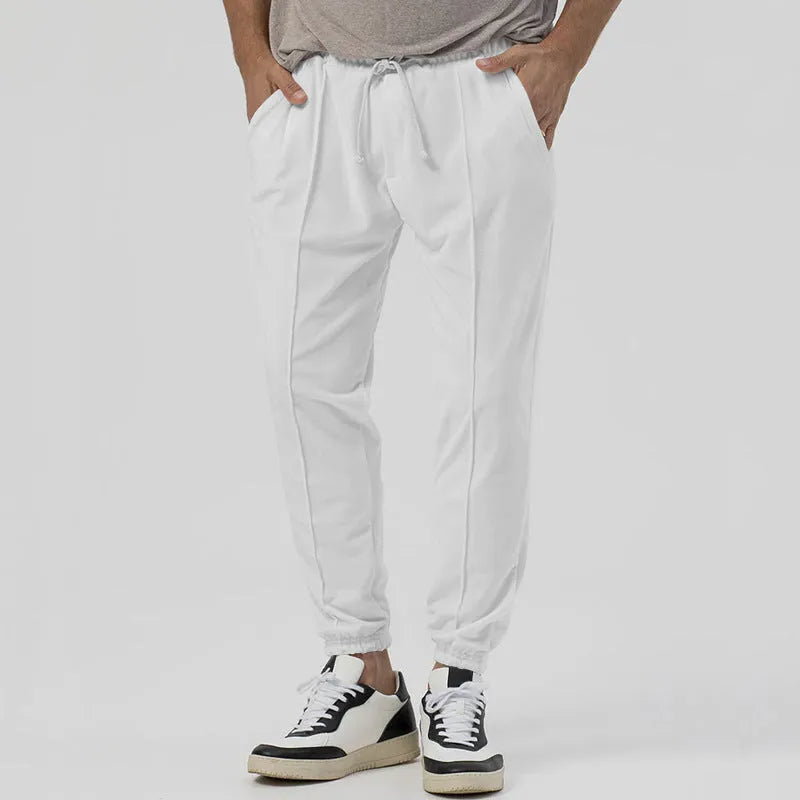 Men's grey cotton blend track sweatpants with straight-leg design and mid waist