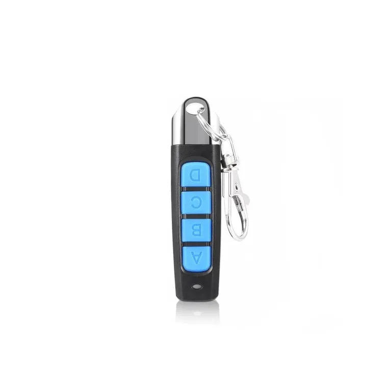 Rolling door remote control in black, blue, grey, or red colours with 433MHz frequency and 100m range