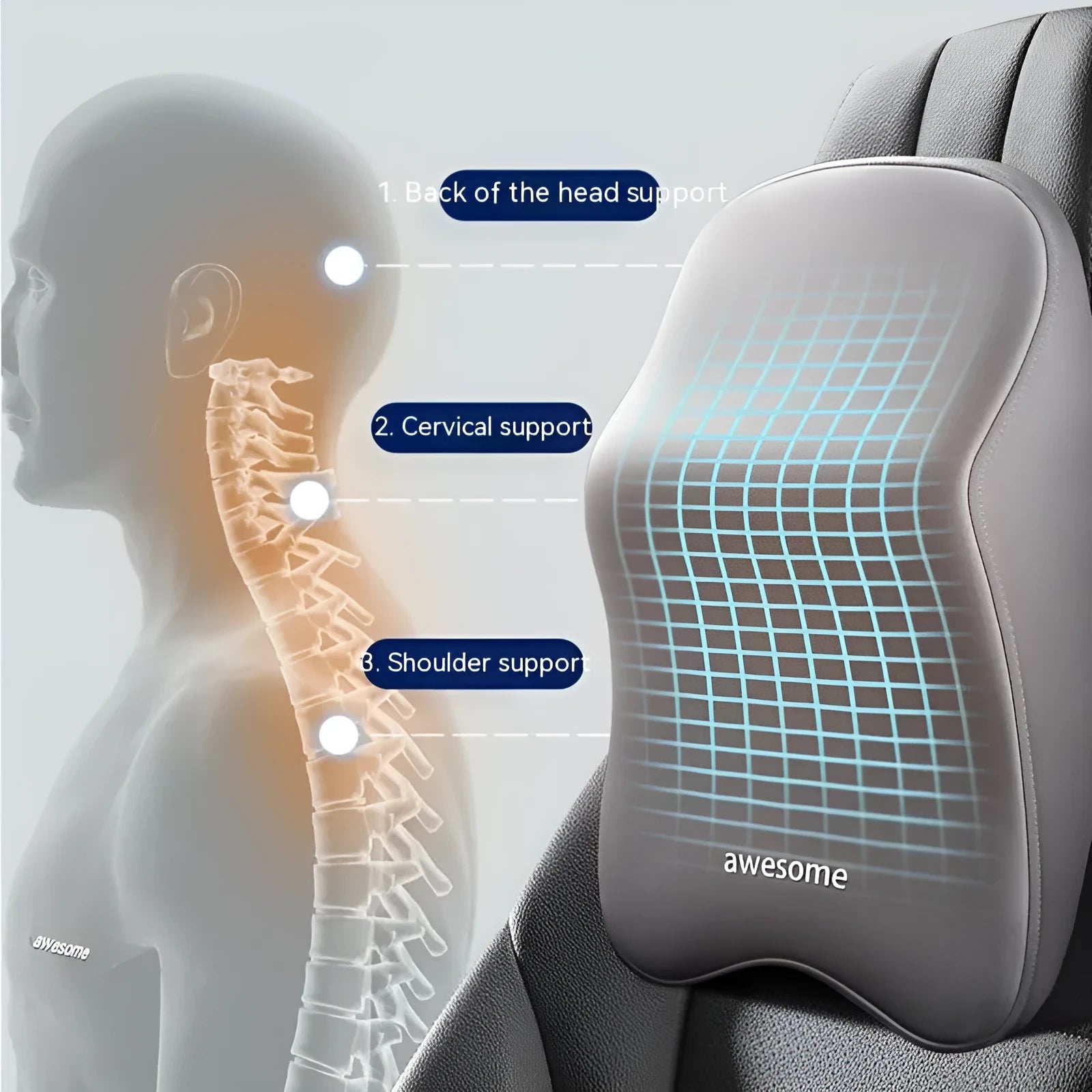 Car headrest and lumbar support pillow set in four colour options with memory foam filling