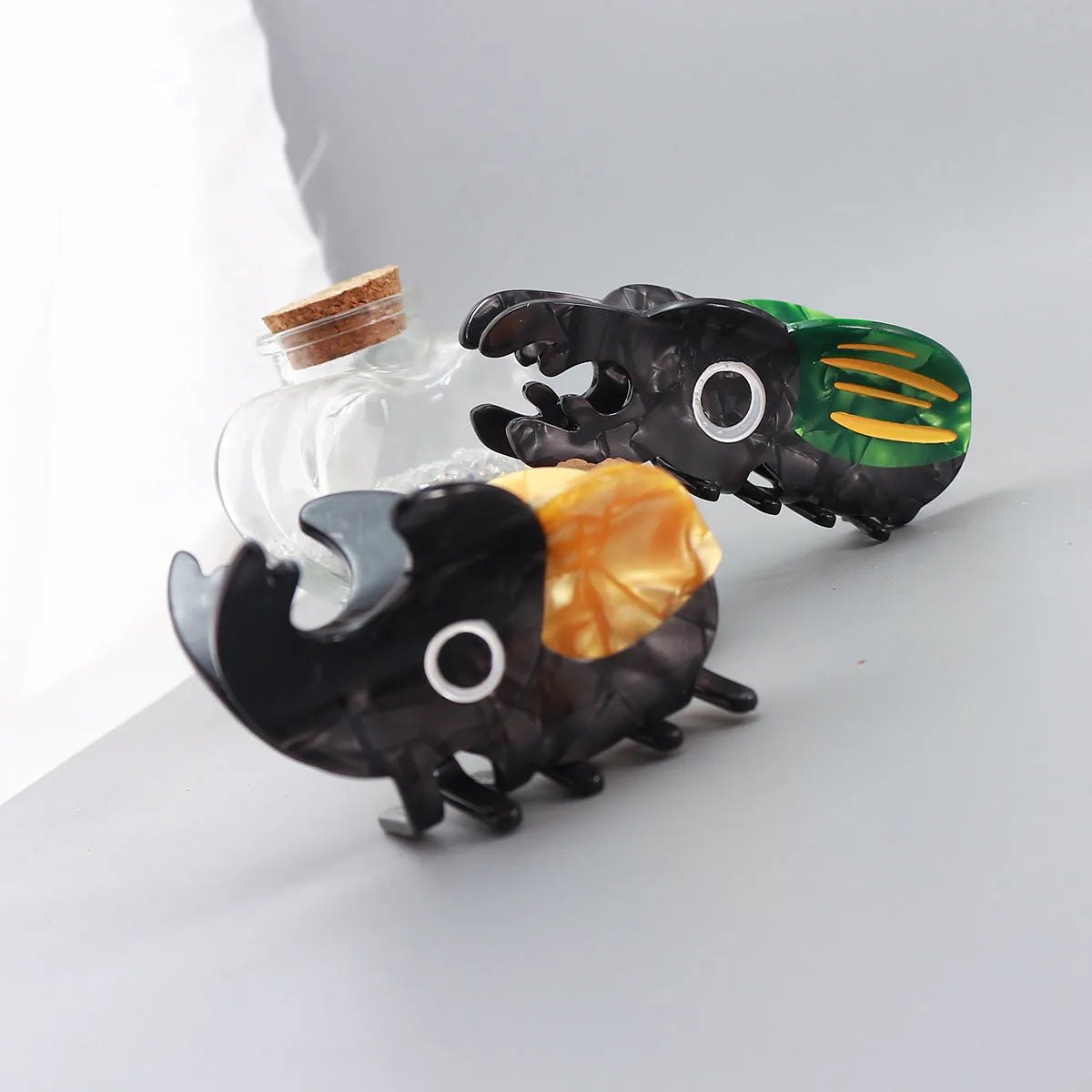 Handmade cellulose acetate beetle grip cartoon insect biology design green orange colour options