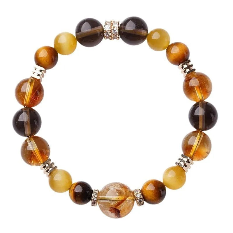 Lucky Jinba tiger-eye crystal bracelet with geometry beads in natural yellow tower colour