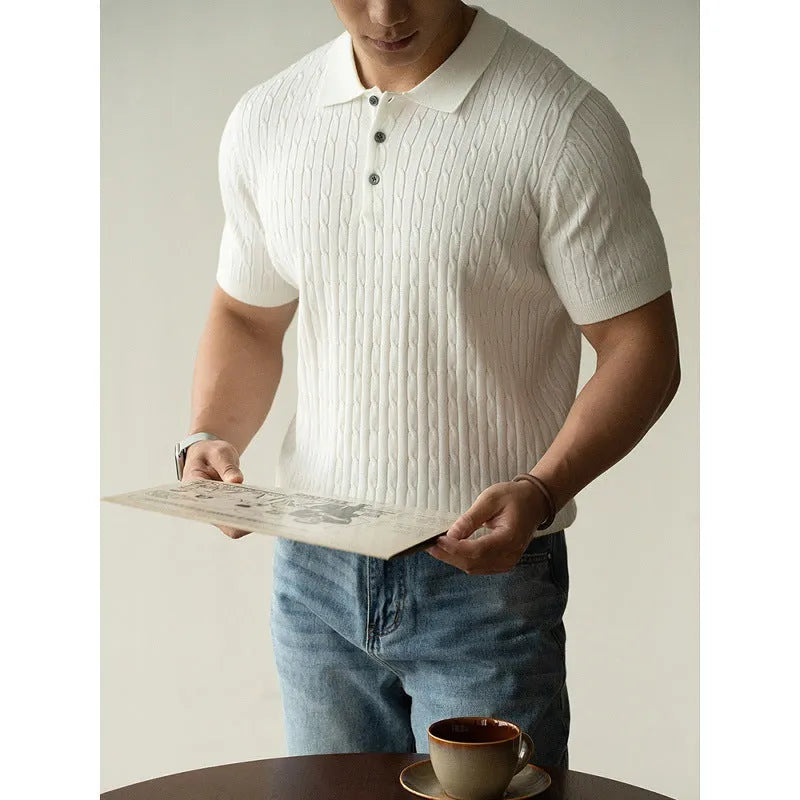 Men's short sleeve business commute top in khaki colour with four-size Asian fit options