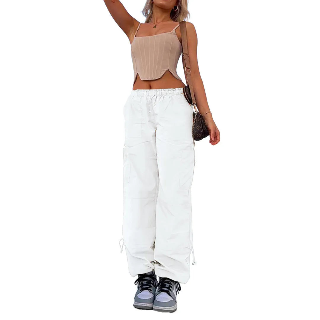 Men's loose fit straight leg cargo pants in grey with multiple pockets