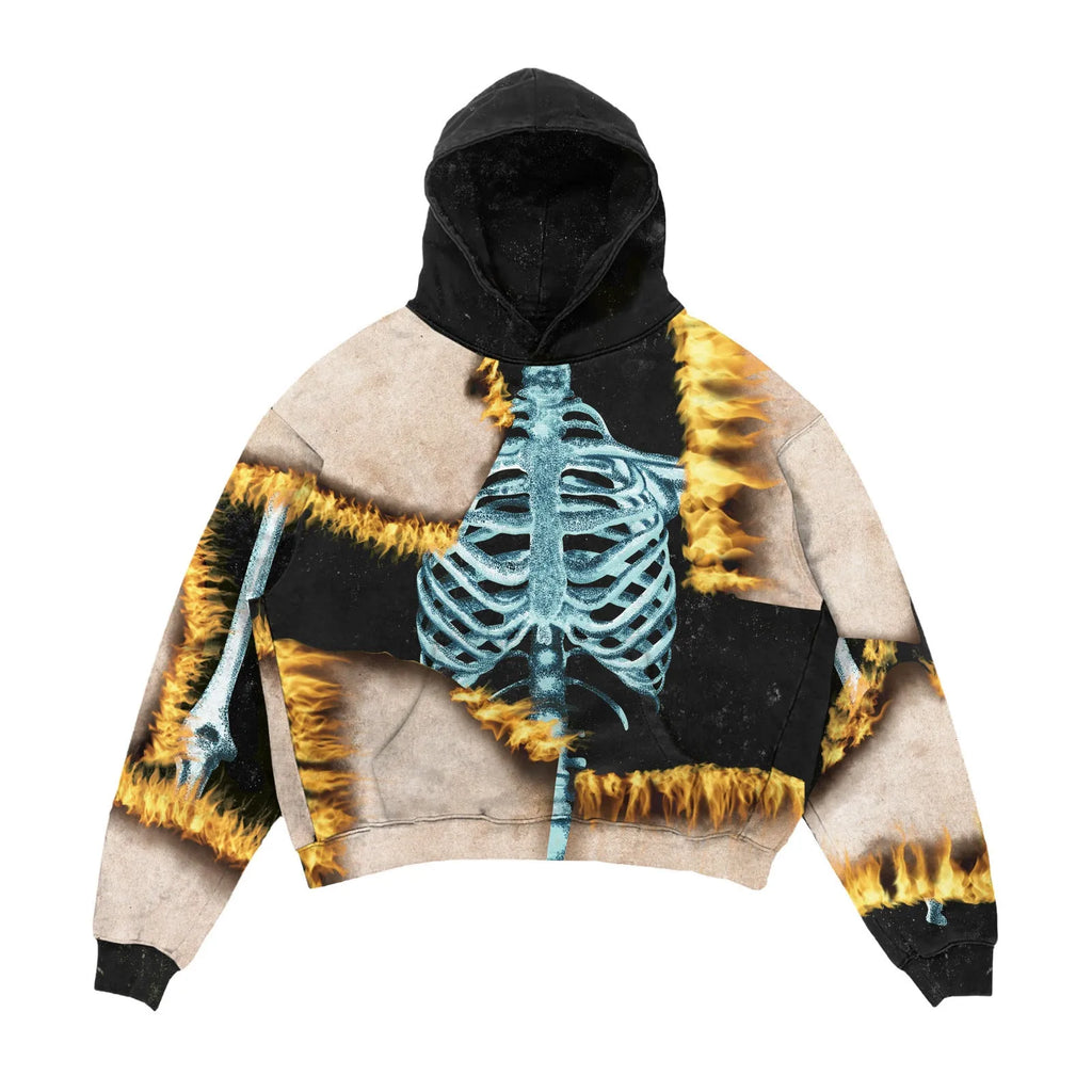 3D printed Halloween hoodie for men women black polyester slim fit round neck with patch bag