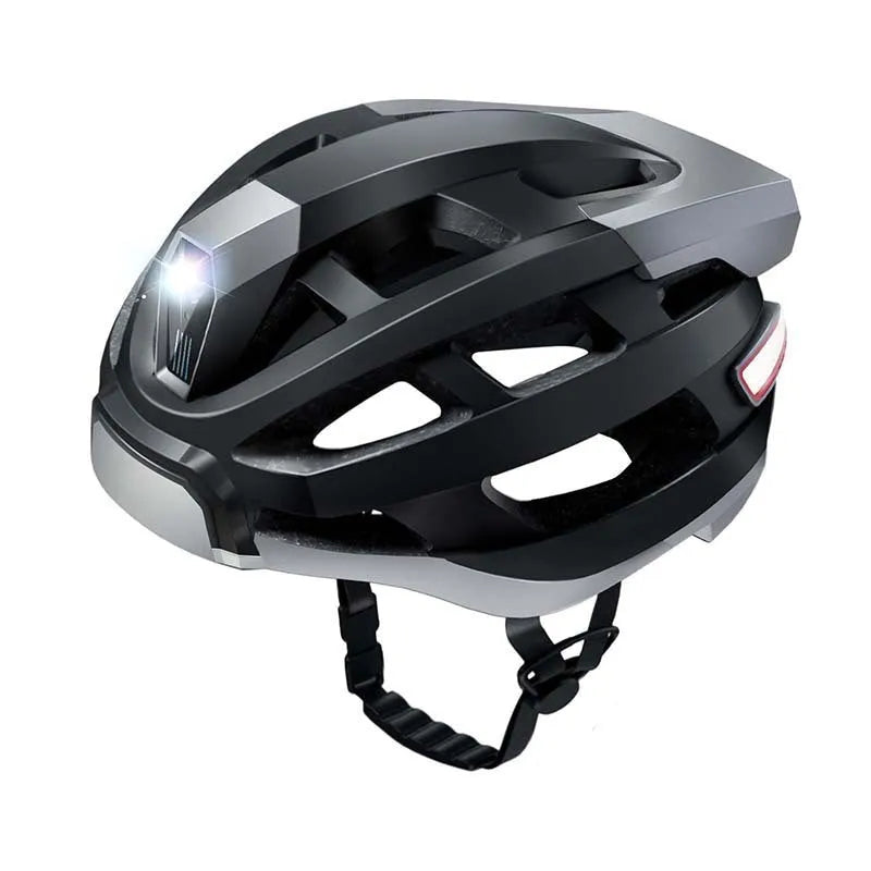Black and grey smart Bluetooth integrated helmet with warning lights for adult cycling safety