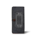 Black felt pouch for Nintendo Switch open to show console compartment and five game card slots