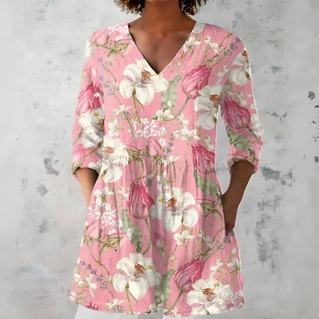 Women's retro-style slim fit printed long-sleeved top in a selection of colours.