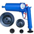 Manual high-pressure plastic drain blaster gun with four different-sized rubber suction adaptors.